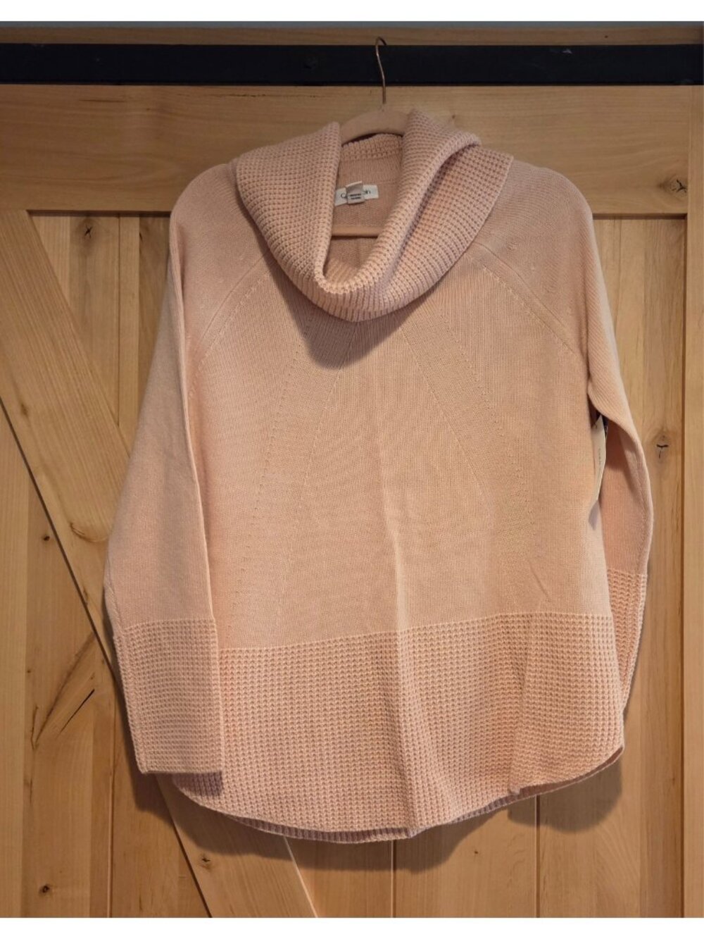 New! Calvin Klein Women Sz M Sweater Long Sleeve Waffle Pink Blush Cowl Neck